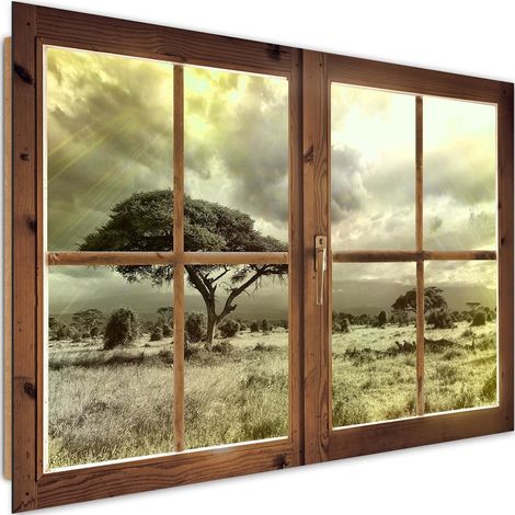 Tableau bois une vue sur la savane - 90 x 60 cm