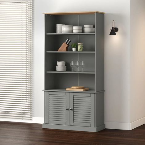 Bibliothèque, Étagère de Rangement, Meuble pour Dossier, Armoire de Rangement VIGO gris 85x35x170 cm bois massif de pin AXZ48236 (1/5)
