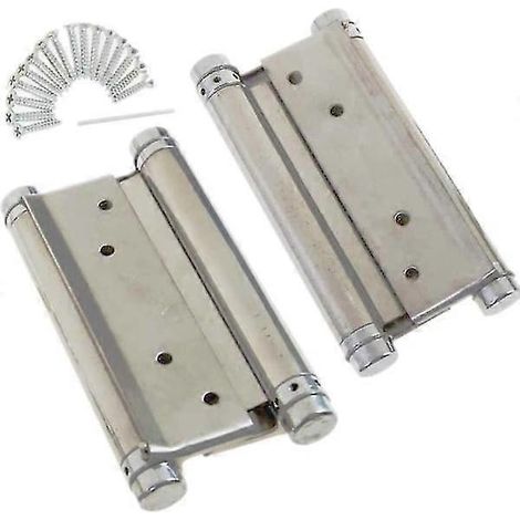 Charnières à double action avec ressort 100 mm (4") - 1 paire avec vis - Acier inoxydable - Charnières pour portes battantes doubles - Idéales pour les portes intérieures et extérieures de cafés et cu (1/4)