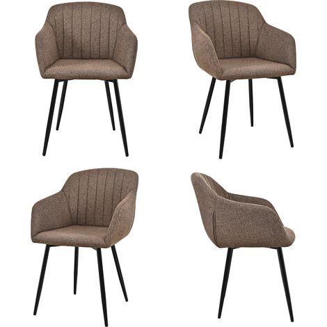 Goeurvant Chaises de salle à manger minimalistes en tissu effet lin avec assise large et accoudoirs ergonomiques, combinaison de confort et d'élégance - Lot de 4 - Brun moka