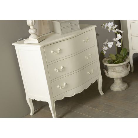 Amadeus - Commode 3 tiroirs en acajou blanc cassé L90 cm Apolline