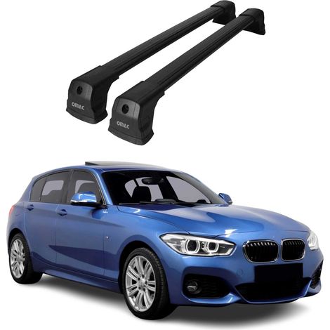 OMAC Barres de toit compatibles avec BMW Série 1 F20 2011-2019 – 2 barres – Antivol inclus – Aluminium Noir (1/4)