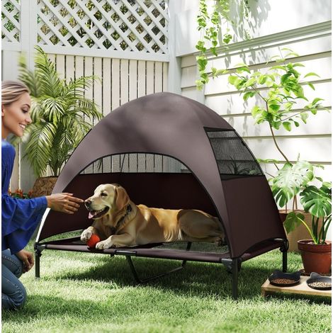 Erhöhtes Hundebett für draußen mit Dach, 106 x 76 x 99 cm, für große Hunde, braun HAVRYA (1/4)