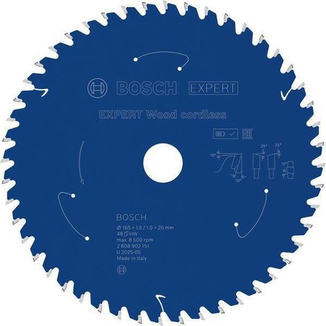 BOSCH Kreissägeblatt Expert Wood Außen-Ø 165 mm Zähnezahl 48 WZBohrung 20 mm Schnittbreite 1,5 mm HM (1/2)