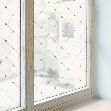 Fensterfolie 100x116 cm PVC Sichtschutz Fenster Dekorativ Dekorfolie Blickdicht Selbstklebend Folie für Schlafzimmer Milchglas Geometrisches Raster