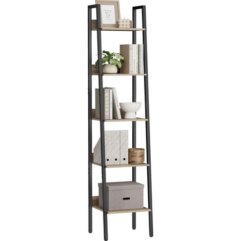 Étagère Échelle, Bibliothèque à 5 Niveaux, Meuble de Rangement sur Pieds, Bureau, Salon, Chambre, Cuisine, Style Industriel, Marron Camel et Noir LLS109B50V2 (1/5)