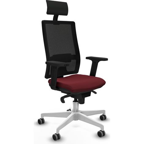 Horna sincro malla negra similpiel granate brazos 2D base blanca cabecero fijo ruedas 65mm engomadas (1/5)