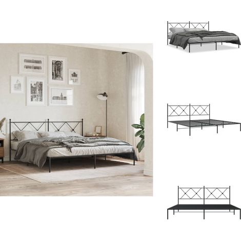Cadre de lit métal sans matelas avec tête de lit noir 183x213cm - Cadre De Lit - Lit Double - Lit Metal - Lit Avec Têtedé Lit - Sommier (1/5)