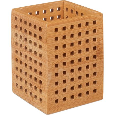 Portapenne organizer da scrivania stile casa di campagna 11 x 9 x 9 cm in bambù naturale 130004042