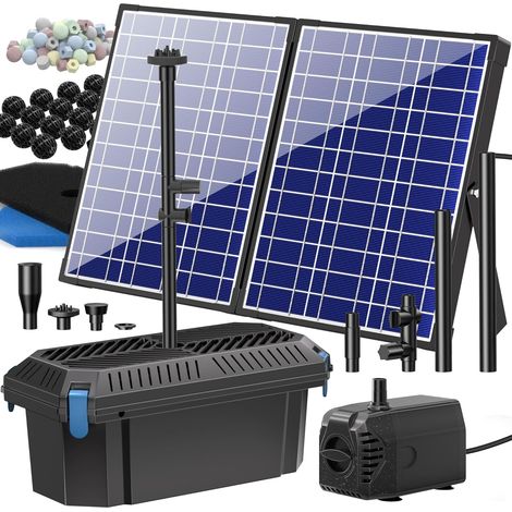 Filtre de bassin solaire 30 W avec 4 buses – Pompe solaire pour bassin de jardin jusqu'à 1200 l, filtre bio pour fontaine, petit étang à poissons, jeu d'eau, eau claire sans frais (1/5)
