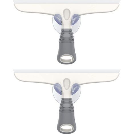 FENOPLASTICALot de 2 Raclettes en Silicone avec Support Ventouse, Raclette Vitre Douche Salle de Bain, Raclette Tout Usage Pare-Brise de Voiture, Fenêtre, Blanc et Gris (1/5)