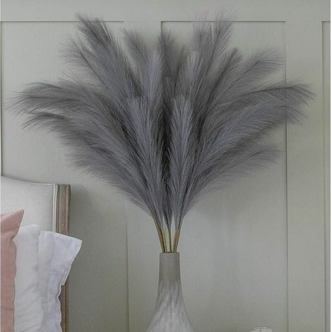 Grande Herbe de Pampa Gris Faux 5 Tiges Extra Moelleux Faux 70cm Bouquet de Fleurs Plume Salon Home Decor Boho Home Decor Grand Vase Table Fleur Mariage, Gris