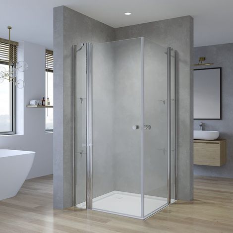 Duschkabine Eckeinstieg Eckdusche mit Doppeltüren Glas Drehtüren Schwingtüren an Festteilen mit Eckablage Pendeltüren Eckduschwand mit Verstellbereich Sicherheitsglas 15. 120x120x187 cm (1/5)