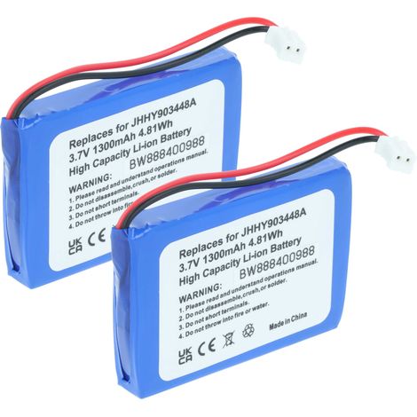 vhbw 2x Batterie remplacement pour Albrecht 083448, JHHY903448A pour radio talkie-walkie (1300mAh, 3,7V, Li-ion)