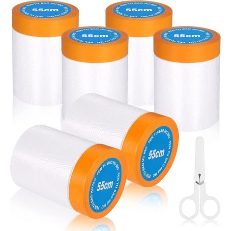 Hejo 6 Rollen Abdeckfolie Maler mit Klebeband 20m x 55cm Transparent Wandfarbe (1/5)