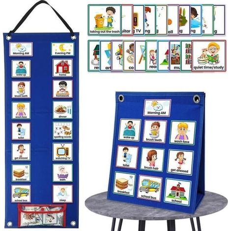 SABIR-Tableau de calendrier visuel (bleu) - Snngv - 2 en 1 - 70 cartes - Autisme - Enfants (1/4)