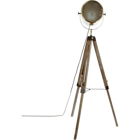 Lampadaire trépied en bois et acier coloris bronze - Longueur 62,5 x Profondeur 57 x Hauteur 150 cm -PEGANE-