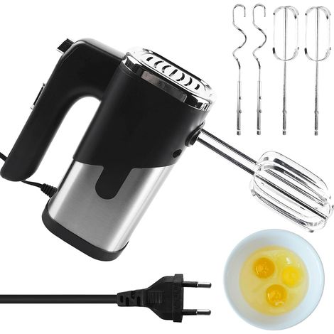 Hand Mixer: 800W Electric Hand Mixer with 5 Speeds 4 Stainless Steel Accessories, Stainless Steel Dough Hook, Kitchen Beater (Black) (1/5)