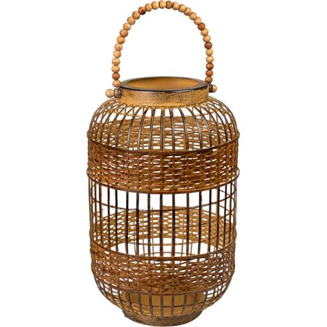 Lanterne métal antique marron style vintage pour une ambiance chaleureuse - marron effet vieilli bois clair