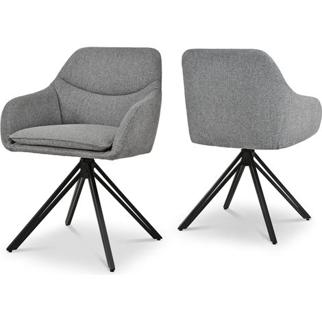 Bon Furni Fauteuils Pivotants en tissu texturé gris tourterelle, Pieds Métal Noir, Lot de 2