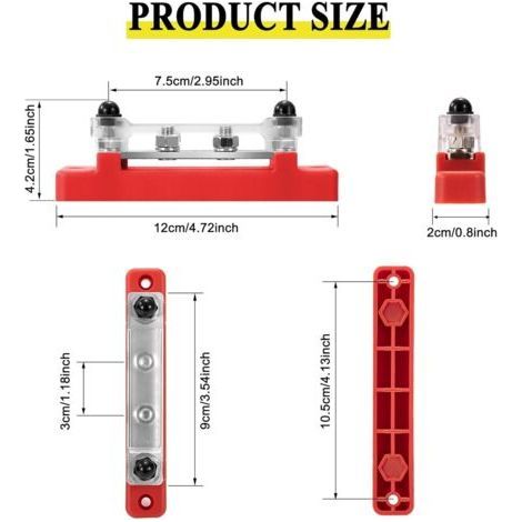 Bloc de distribution d'alimentation 12-48 V CC, barrettes de distribution 150 A avec 4 vis de connexion M6 pour voiture, camion, bateau, rouge/noir, 2 pièces (1/4)