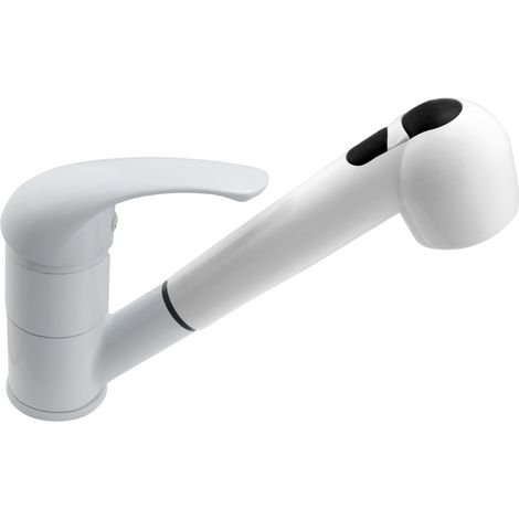 Rubinetto lavello monoforo con doccia estraibile bianco (1/3)