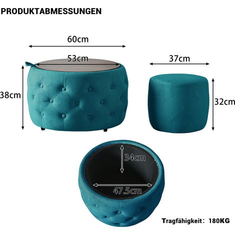 Runder Aufbewahrungs-Hocker 60x60x38 cm blau, Holztablett, stapelbar, Samt MEUBLIV (1/5)