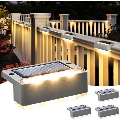 Lot de 16 lampes solaires d'extérieur à 6 LED étanches pour terrasse, escalier, porche, balcon, allée, jardin, cour, patio, piscine, étanchéité IP65 (blanc chaud) (1/5)