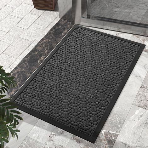 BEBUSINGOTO Felpudo de 45 x 75 cm, color negro y gris, absorbente, para interiores y exteriores, impermeable y lavable. (1/4)