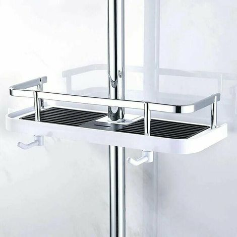 Etage de Douche Mural réglable, Panier Salle de Bain Cuisine Rangement Fixer sur Tuyau, serviteur Douche métal Anti-Rouille, Support Mural Pratique Commode 270mmx116mmx50mm (1/4)