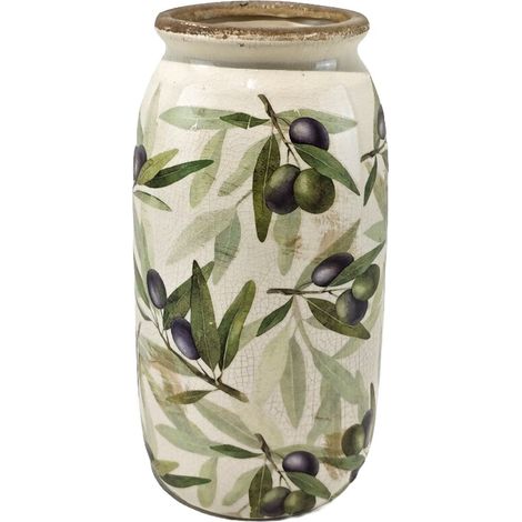 Jarrón de cerámica craquelada beige con aceitunas 25 cm (1/5)