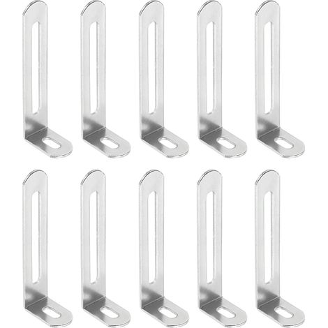 Lot de 10 équerres d'angle en forme de L - 7,3 x 2,4 x 1,5 cm - Supports d'étagère à angle droit pour étagères en bois (73 x 24 x 15 mm, argenté)