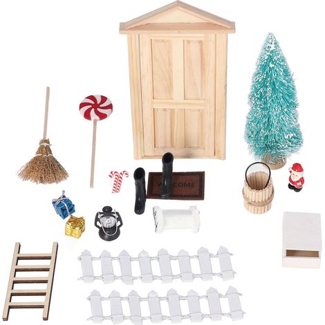 1:12 1:6 Weihnachtliches Puppenhaus-Türset zum Selberbauen, Miniatur, exquisite Simulation von Lindenholz, Kunstharz, Puppenhausmöbel (1/5)