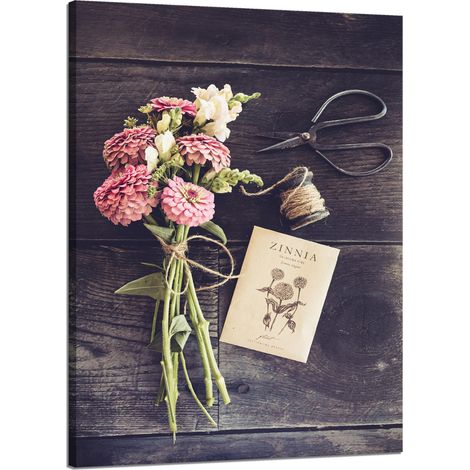 Stampa su tela botanica Bouquet di zinnie 50x70 cm Bouquet di fiori