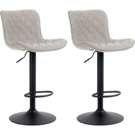 Juego de 2 taburetes de bar con costuras decorativas, pie de trompeta regulable en altura en metal negro, asiento en tela color topo 100004139