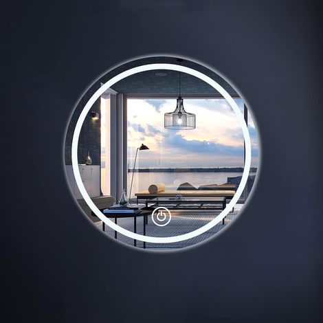 Miroir Mural Miroir Salle de Bain LED Interrupteur Tactile Intelligent LED Tricolore Miroir Maquillage Lumineux Rond Creative (Verre avec LED, Size : 40 40cm) (1/5)
