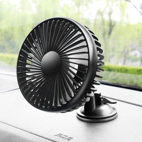Mini ventilador para coche de 12V/24V, ABS negro, cabezal único, USB, universal, con ventosa, ventilador de refrigeración de 360 grados. (1/5)