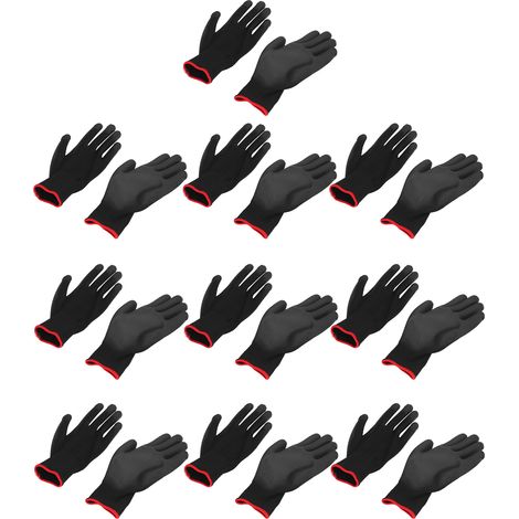 Lot de 10 paires gants de travail sécurité anti-statique nylon enrobé PU noir bord rouge 7(S) (1/5)