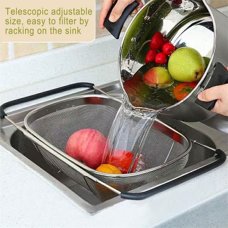 Passoire D'évier - Inox Noir Perforé - Pliable Et Extensible - Pour Légumes Et Fruits - 1 Pièce (1/5)