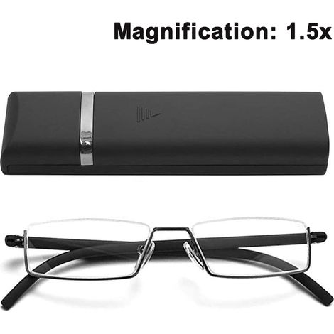 par de gafas de lectura de media montura, ligeras, con lentes transparentes y estuche portátil, para ordenador, para hombre y mujer. (1/5)