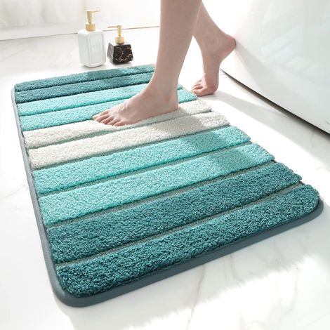 Non-slip bath mat 40 x 60 cm, striped absorbent floor mat, extra soft, machine washable, absorbent, green (1/5)