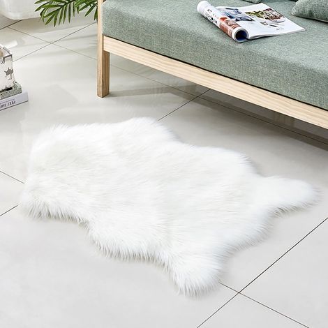 Tapis En Imitation Peau De Mouton - 60 x 90 cm - En Laine Artificielle Douce Non Glissante - Pour Chambre À Coucher Salon Salle De Bain (1/2)