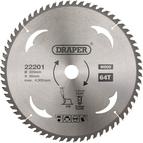 Draper TCT Circular Saw Blade for Wood, 305mm Diameter, 30mm Arbor, 64 Teeth (Model 22201) (1/5)