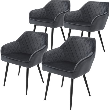 ML-Design Set di 4 Sedie da Sala da Pranzo con Braccioli e Schienale Rivestimento in Velluto Antracite Sedia da Cucina Imbottita con Gambe in Acciaio Poltrona per Soggiorno Salotto Design Elegante