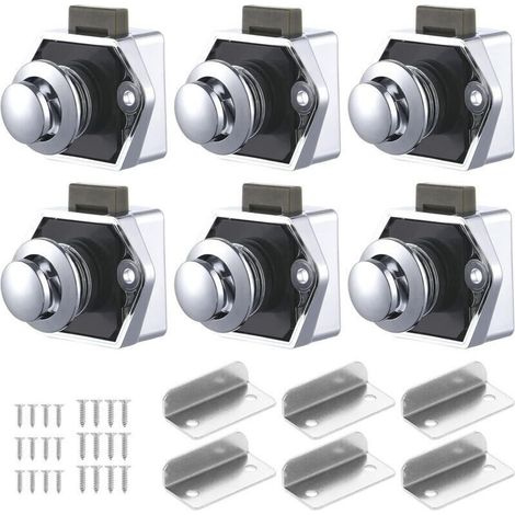 Lot de 6 loquets à bouton-poussoir en alliage de zinc – Verrouillage sans clé pour portes et tiroirs de 15 à 20 mm d'épaisseur (1/4)