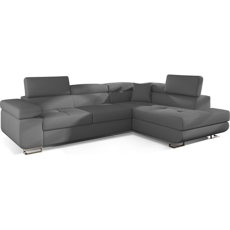 Canapé d'angle droit convertible simili cuir gris Marka 275cm (1/5)