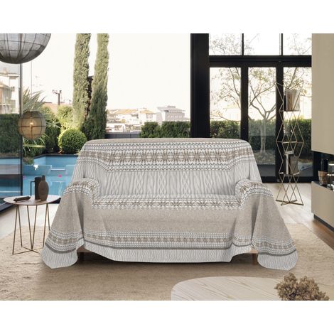 Telo Arredo Made in Italy in Cotone Grandfoulard Copritutto Copridivano Copriletto-Teli Sofà Arredatutto-Drappeggio-Arazzo-Copridivano Grand Foulard Letto Singolo - Maglia Beige