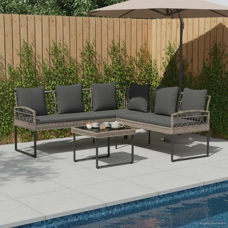 Garten-Sofaset mit Kissen 2 pcs Grau Polyrattan und Stahl