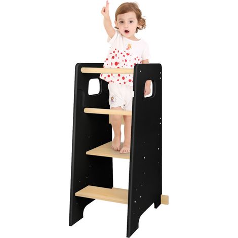 Tour d'Apprentissage pour Enfant-Repose-pieds Antidérapants Double Rails de Sécurité-noir (1/5)