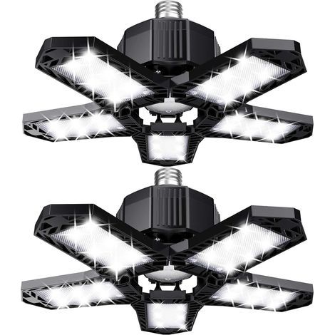 Set aus LED-Garagenleuchten - 120 W - 12000 lm - Werkstattlampe - Verformbare Deckenleuchten - E26/E27-Panels - 2 Lampen (1/5)